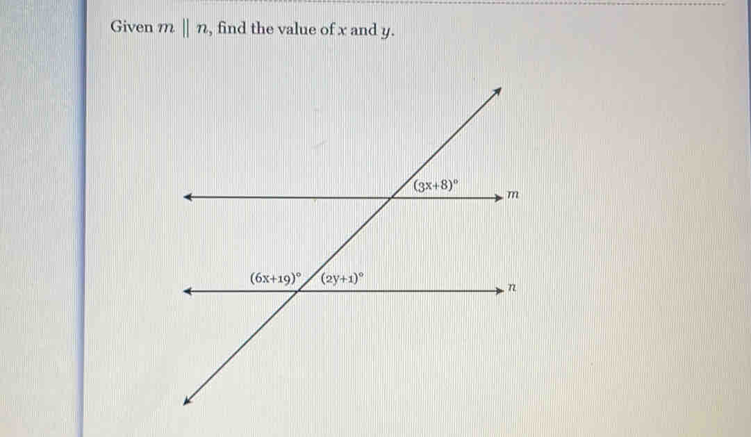 Given mparallel n , find the value of x and y.