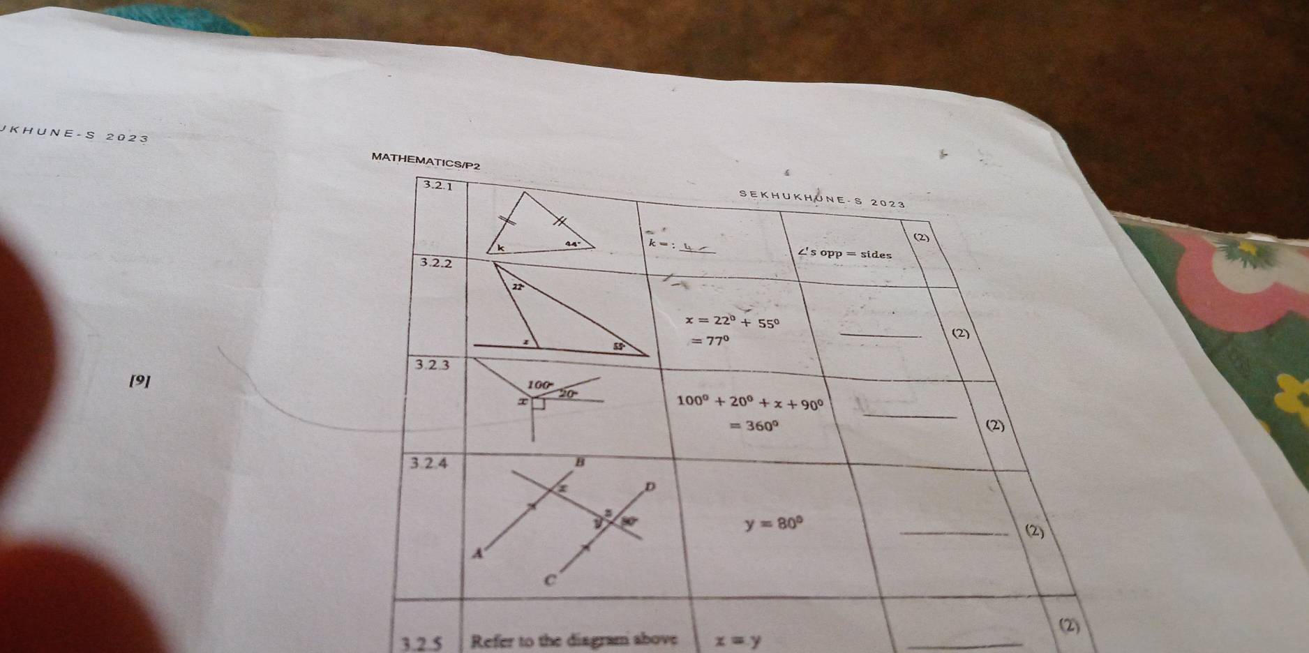 HU N E - S 2 02 3 MATHEMATI
[9]
3.2.5 Refer to the disgram above x=y
_