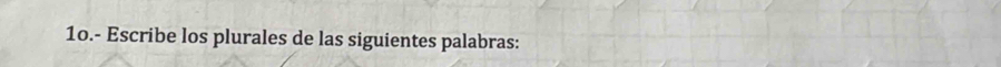 10.- Escribe los plurales de las siguientes palabras: