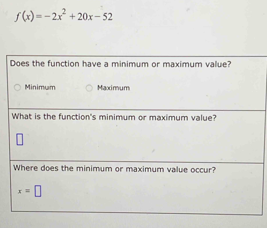 f(x)=-2x^2+20x-52