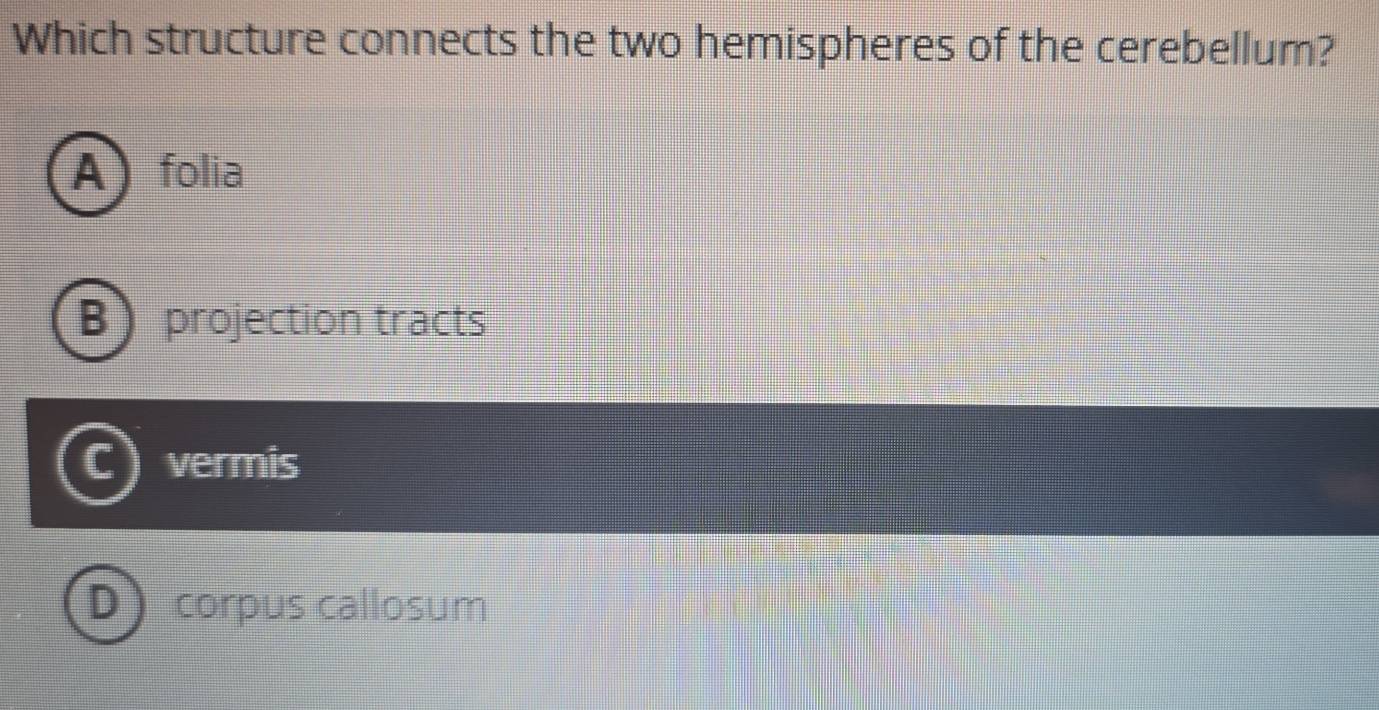 Solved: Which structure connects the two hemispheres of the cerebellum ...