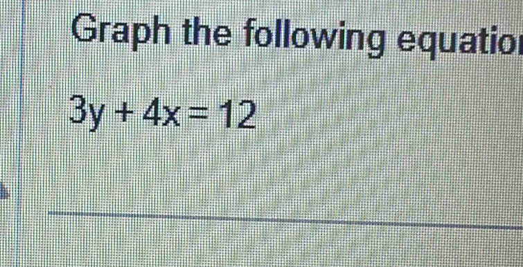 Graph the following equatio
3y+4x=12