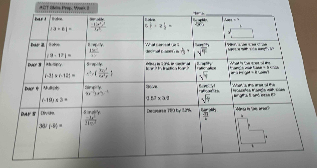 ACT Skills Prep, Week 2