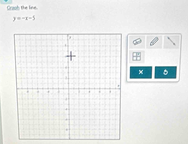 Graph the line.
y=-x-5
× 5