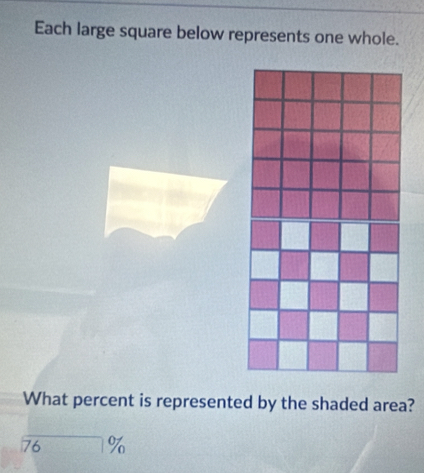 Each large square below represents one whole. 
What percent is represented by the shaded area?
760%