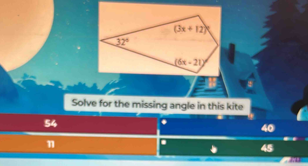 Solve for the missing angle in this kite
54
T_1