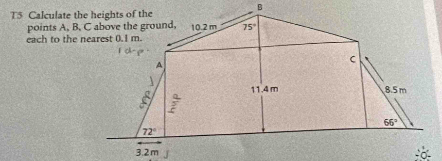 T5 Calculate th
points A, B.
each to the