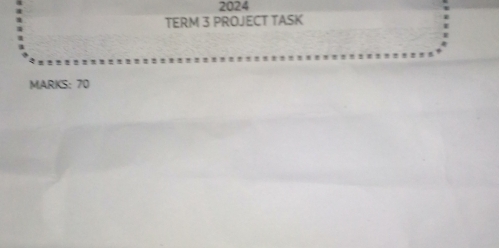 2024 
TERM 3 PROJECT TASK 
MARKS: 70