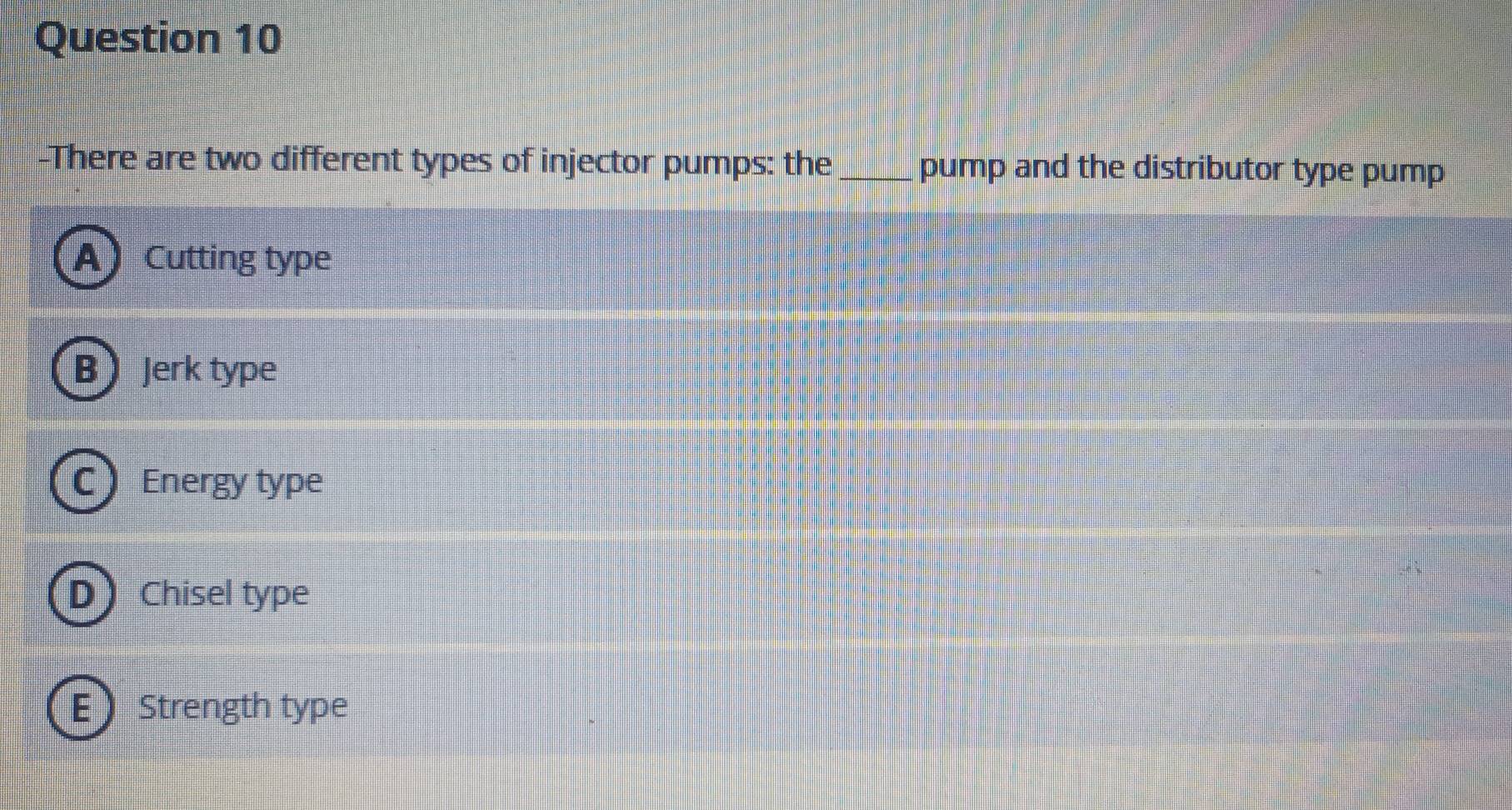 Resuelto:There are two different types of injector pumps: the _pump and ...