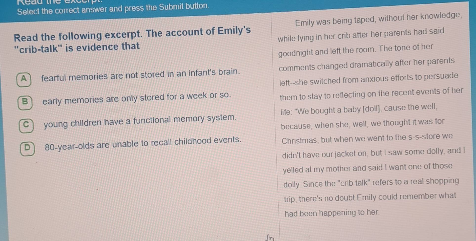 Solved: Read the excerpt Select the correct answer and press the Submit ...