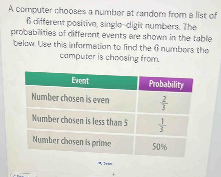 Solved: A computer chooses a number at random from a list of 6 ...