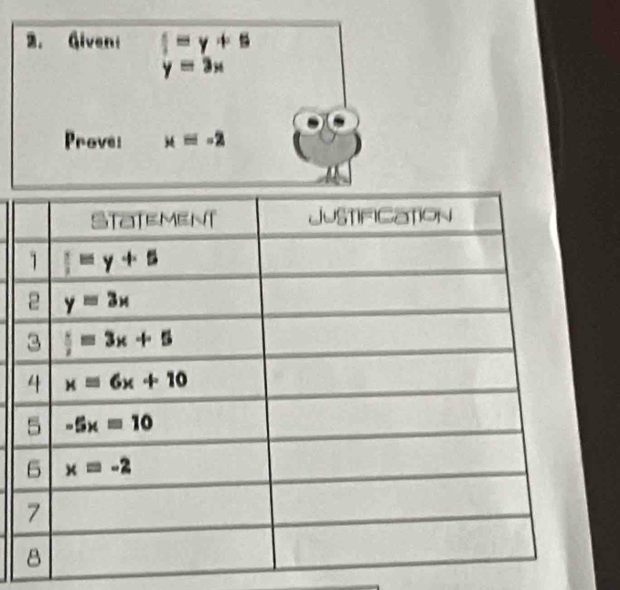 Giveni f=y+s
y=3x
Prove: x=-2