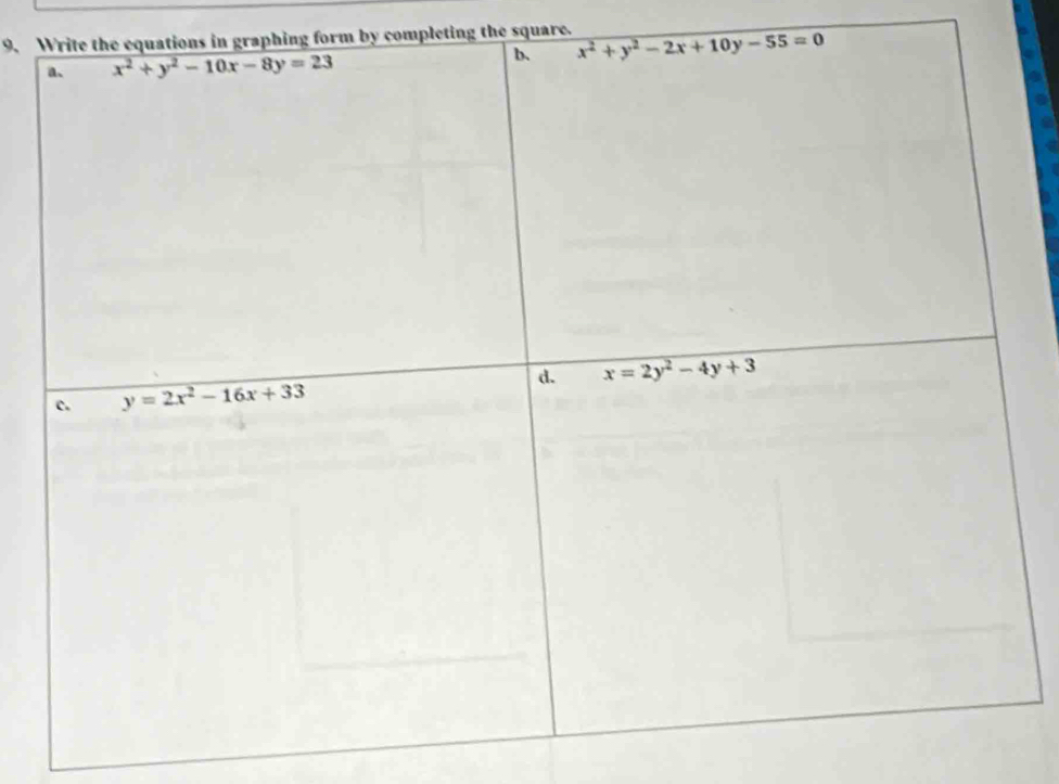 hing form by completing the square.