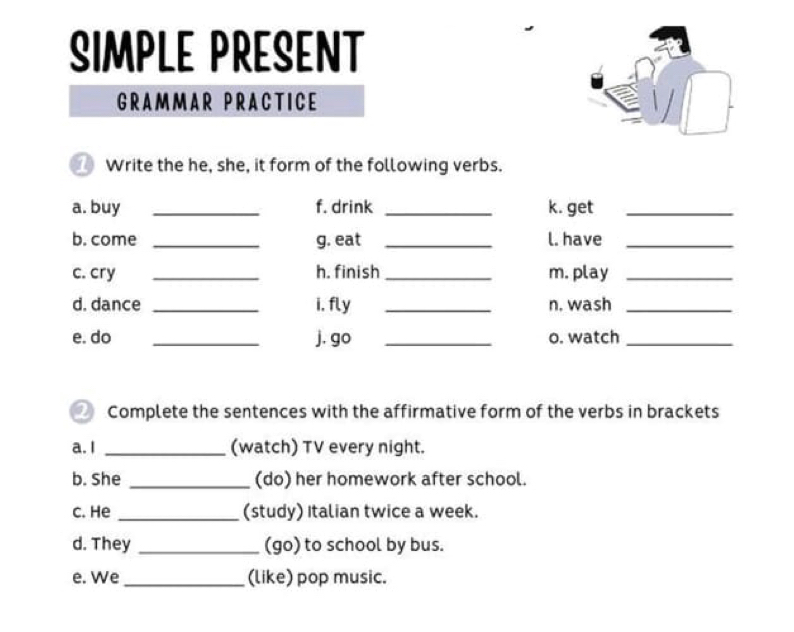 Solved: SIMPLE PRESENT GRAMMAR PRACTICE 1 Write the he, she, it form of ...