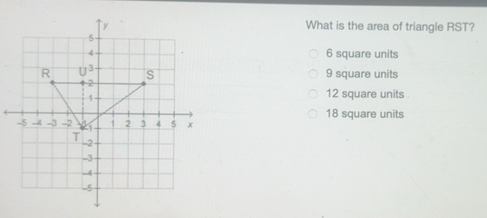 Solved: What is the area of triangle RST? 6 square units 9 square units ...