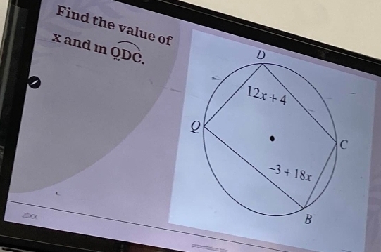 Find the value of
xand mwidehat QDC.
20X