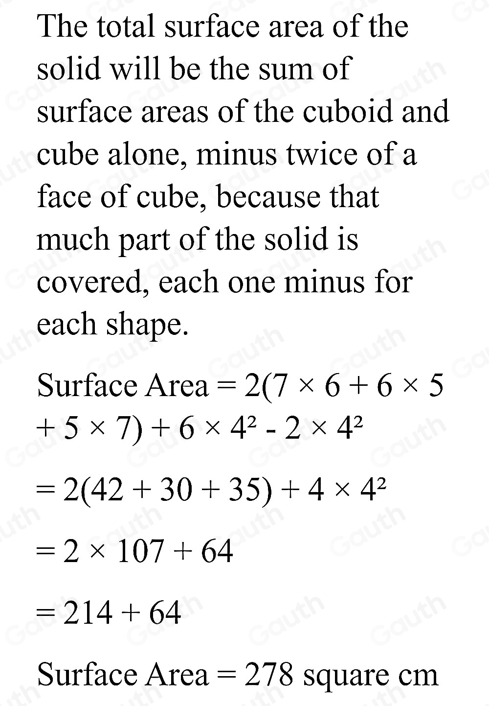 Solved: A cube is placed on top of a cuboid, as shown in the diagram ...