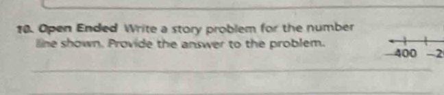 Open Ended Write a story problem for the number 
lline shown. Provide the answer to the problem.
-2
_ 
_