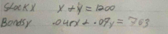 sLockX x+y=1200
Bondsy.04rx+.07y=763