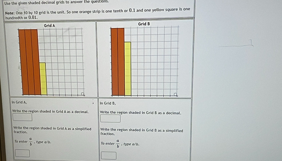 Solved: Use the given shaded decimal grids to answer the questions ...