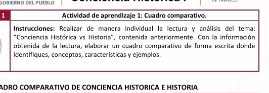 GOBIERNO DEL PUEBLO 
1 
ADRO COMPARATIVO DE CONCIENCIA HISTORICA E HISTORIA