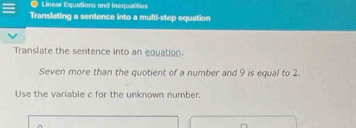 Solved: Linear Equations and Inequalities Translating a sentence into a ...