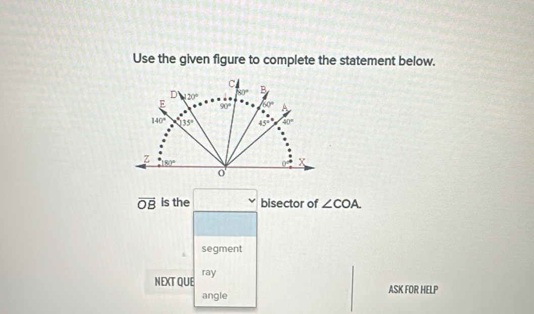 Solved: Use the given figure to complete the statement below. vector OB ...