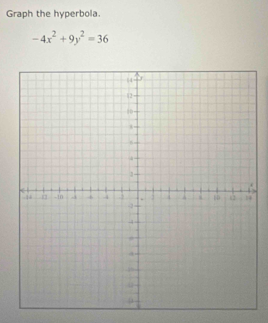 Graph the hyperbola.
-4x^2+9y^2=36