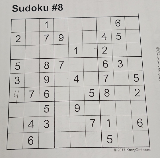 Sudoku #8 
2017 KrazyDad