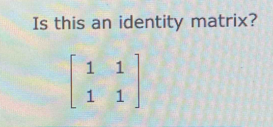 Is this an identity matrix?
beginbmatrix 1&1 1&1endbmatrix