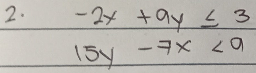 -2x+9y≤ 3
15y-7x<9</tex>