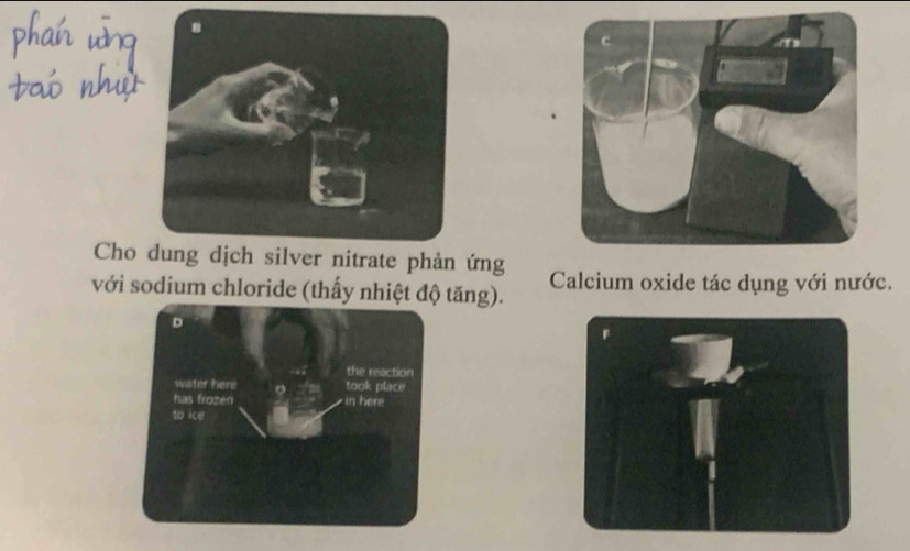 Chohản ứng 
với sodium chloride (thấy nhiệt độ tăng). Calcium oxide tác dụng với nước.