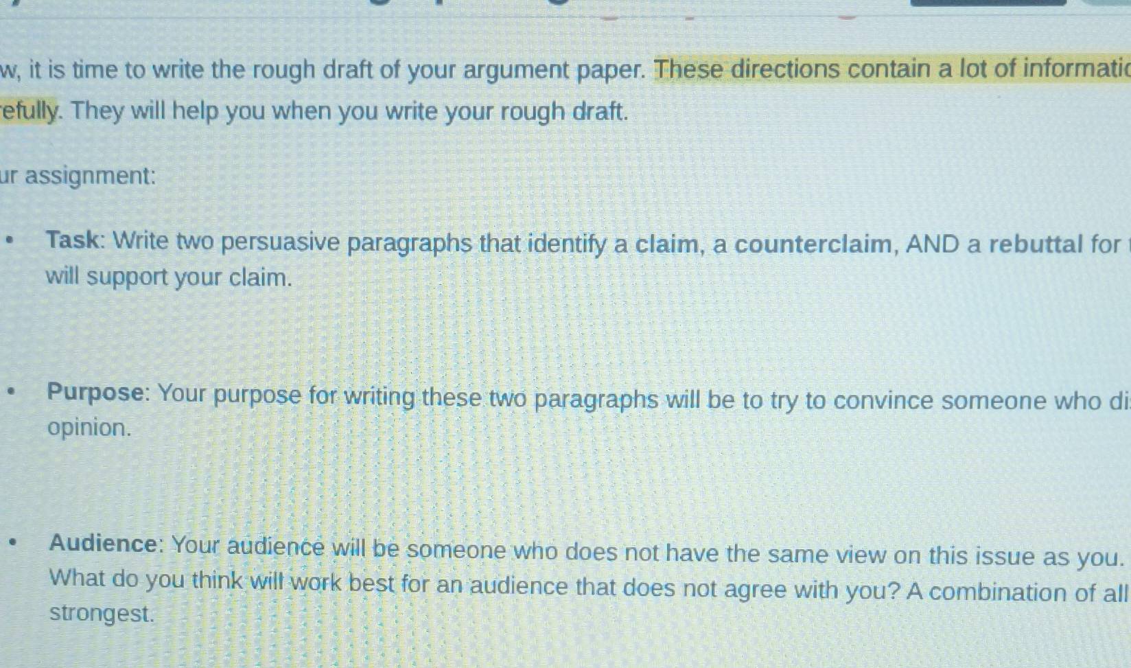 Solved: w, it is time to write the rough draft of your argument paper ...