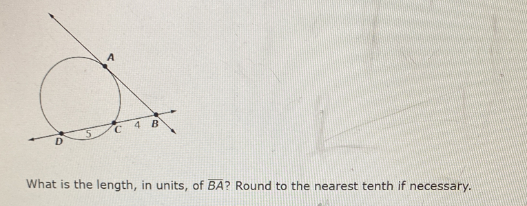 What is the length, in units, of overline BA ? Round to the nearest tenth if necessary.