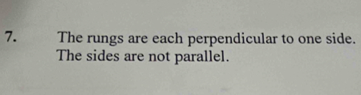 The rungs are each perpendicular to one side. 
The sides are not parallel.