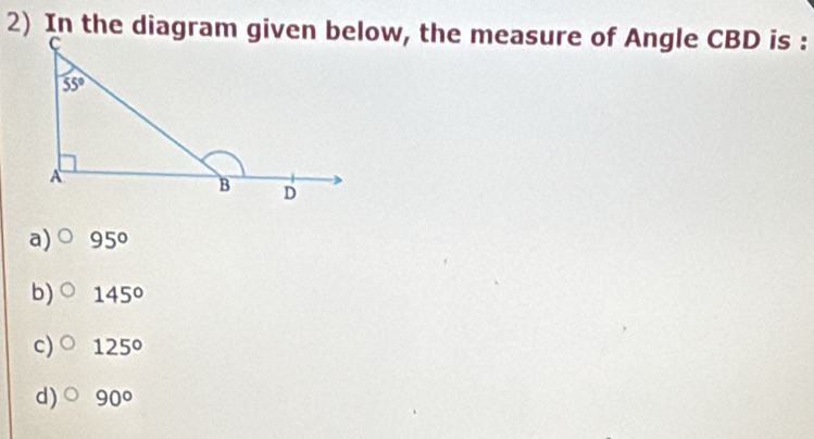 a) 95°
b) 145°
c) 125°
d) 90°