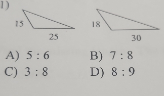 A) 5:6 B) 7:8
C) 3:8 D) 8:9