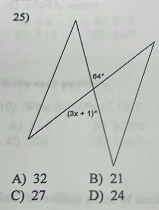 A) 32 B) 21
C) 27 D) 24