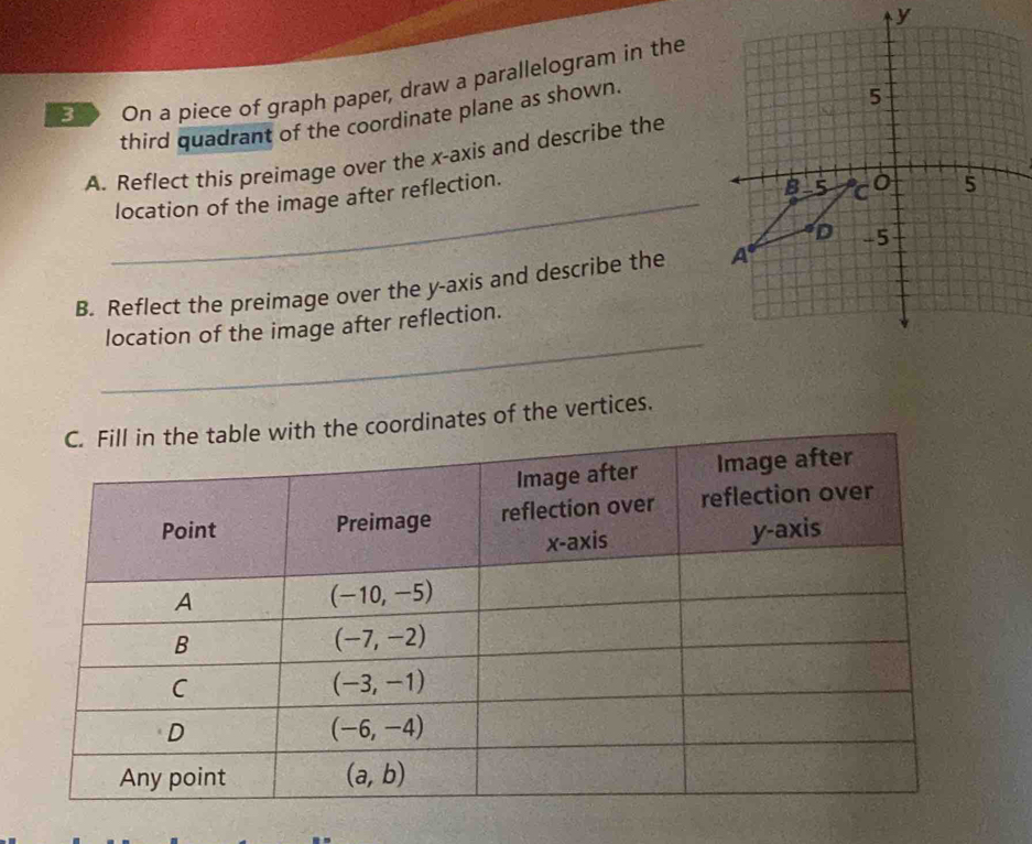 On a piece of graph paper, draw a parallelogram in the third quadrant ...
