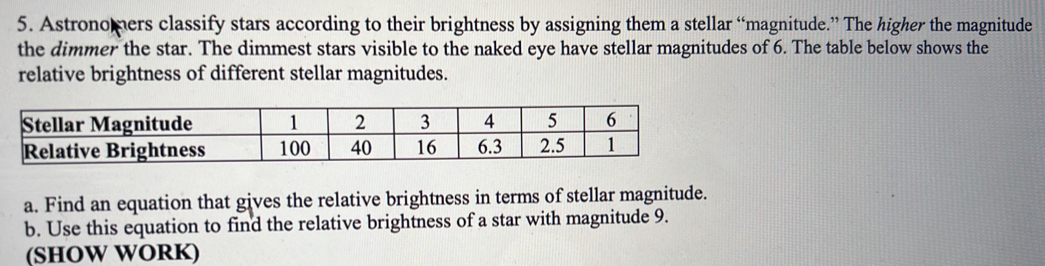 Astronomers classify stars according to their brightness by assigning ...
