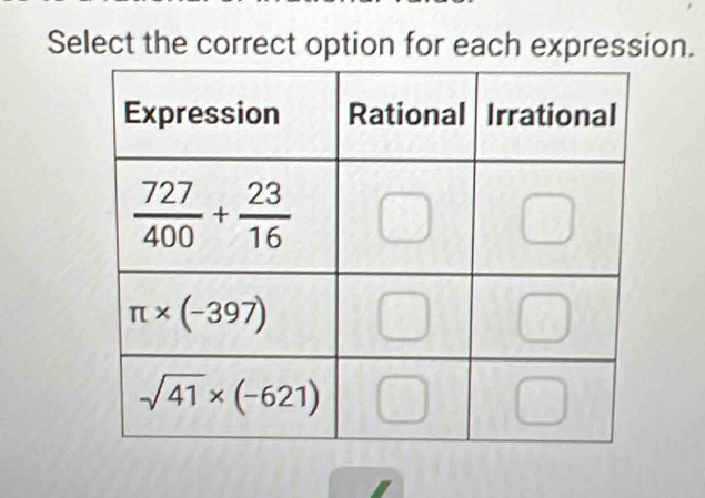 Select the correct option for each expression.