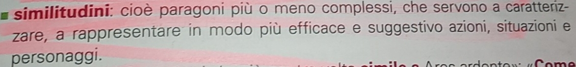 similitudini: cioè paragoni più o meno complessi, che servono a caratteriz- 
zare, a rappresentare in modo più efficace e suggestivo azioni, situazioni e 
personaggi.