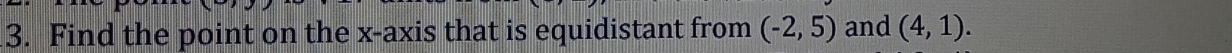 Find the point on the x-axis that is equidistant from (-2,5) and (4,1).
