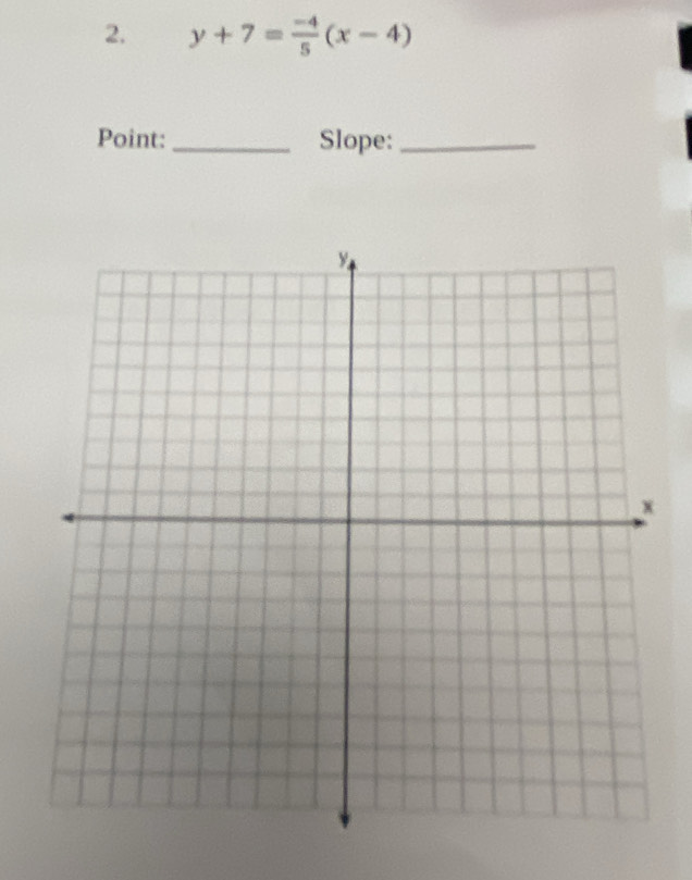 y+7= (-4)/5 (x-4)
Point: _Slope:_