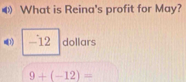 What is Reina's profit for May?
-12 dollars
9+(-12)=