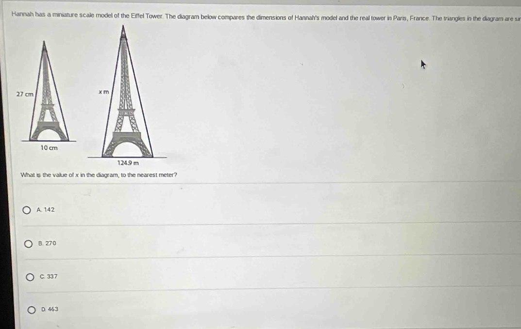 Solved: Hannah has a miniature scale model of the Eiffel Tower. The ...