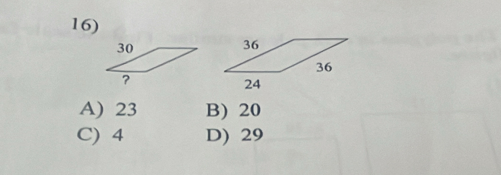 A) 23 B) 20
C) 4 D) 29