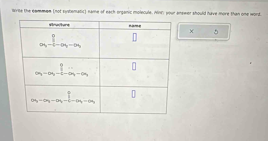 Solved: Write the common (not systematic) name of each organic molecule ...