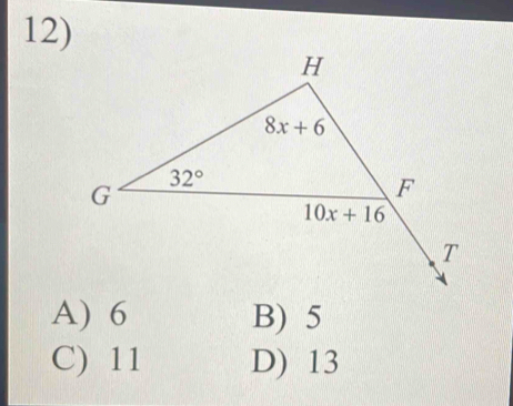 A) 6 B) 5
C) 11 D) 13