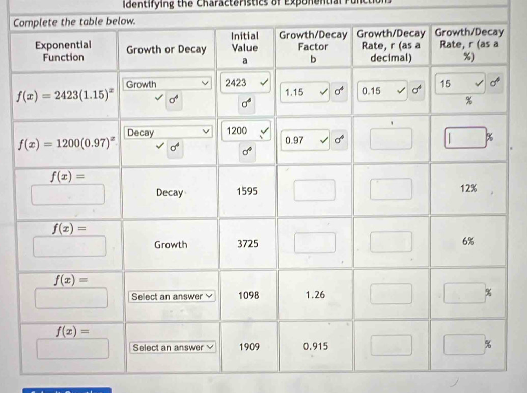 dentifying the Characteristics of Exponential  
C